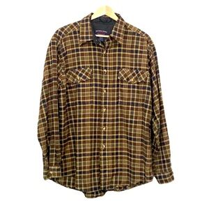 Brown Plaid Flannel Shirt Size Large Sutter & Grant Long Sleeve